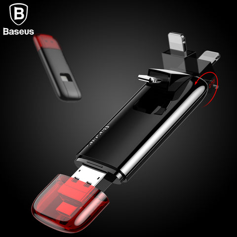Baseus 3in1 USB Flash Drives For iPhone 5 6 7 8 U Disk Phone Memory Storage Stick 32G 64G Pendrive For Samsung Micro USB U Disk