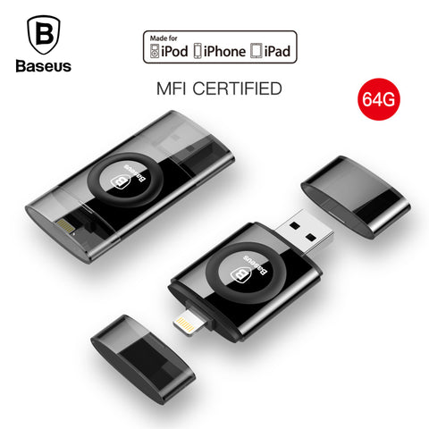 Baseus 2in1 MFI Certified U Disk For iPhone 5 6s 7 7s USB Flash Drive 64G Pendrive USB2.0 Memory Stick Phone USB Flash U Disk